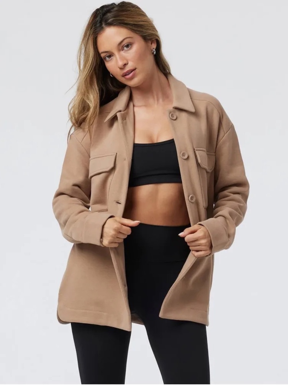 Vuori Restore Shirt Jacket Women’s Large Camel Fleece Shacket VW584